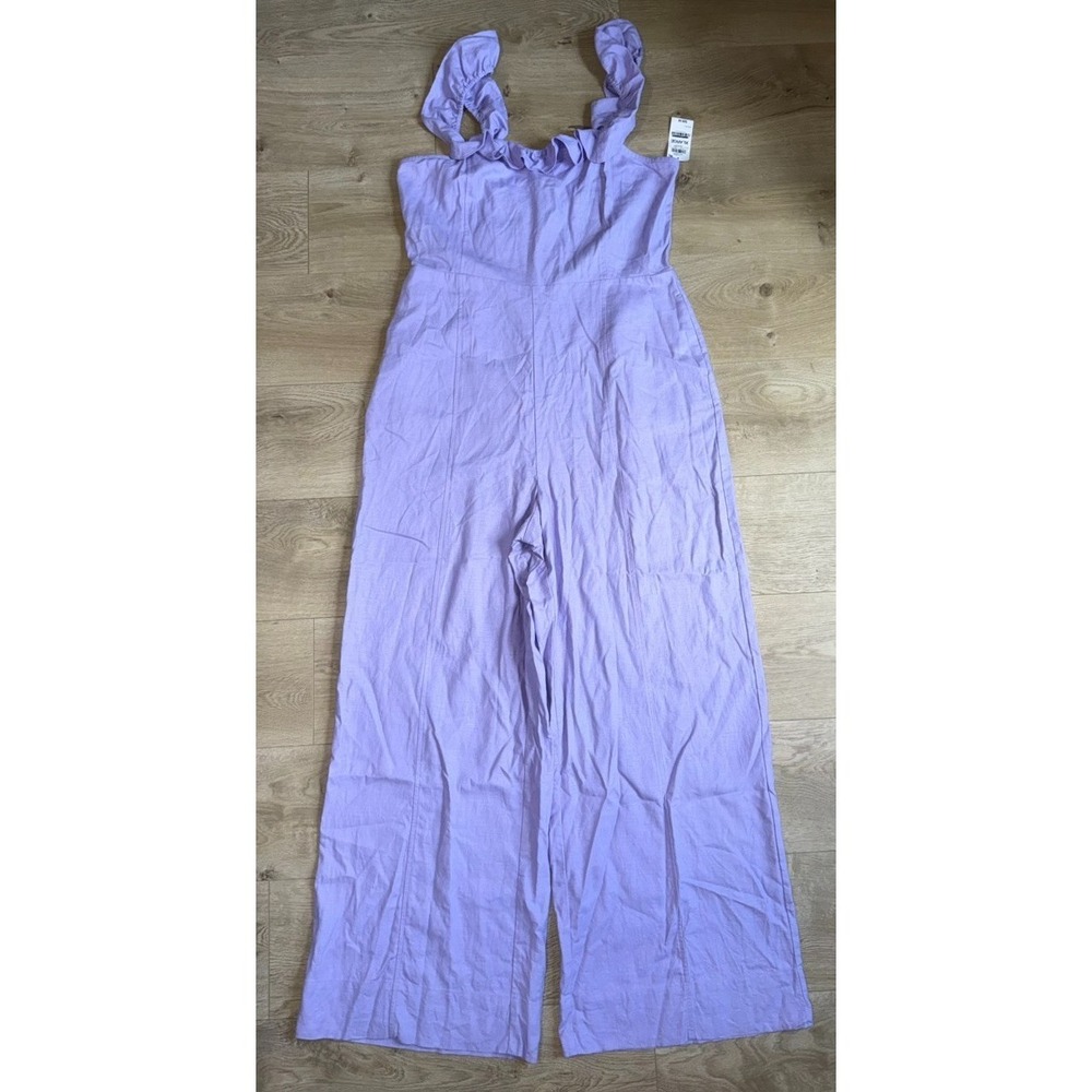 NWT Womens ON 34TH purple linen‎ blend sleeveless jumpsuit ruffle summer size XL
